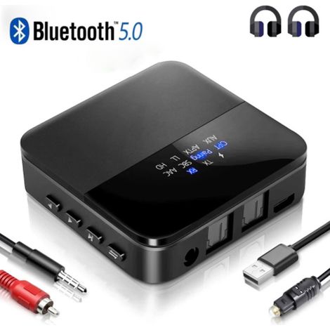 Transmetteur Bluetooth 5.0 pour TV avec réglage du volume, adaptateur sans fil aptX faible latence compatible avec 2 casques (optique, AUX, RCA, USB PC), portée jusqu'à 40 mètres (1/5)