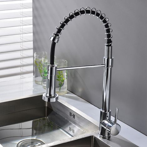 Kitchen faucet with coil spring, 360° swivel kitchen faucet, pull-out spray, high pressure, galvanic