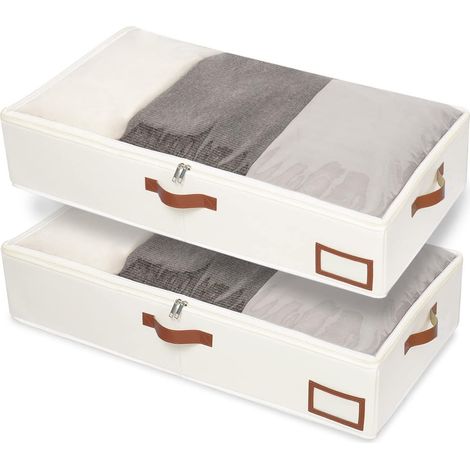 2 Stück Unterbettkommode, Unterbett-Aufbewahrungstasche, Kleideraufbewahrung, Faltbare Aufbewahrung Kleidung mit Klarem Fenster, für Bettdecken, Kleidung - 583015cm (1/5)