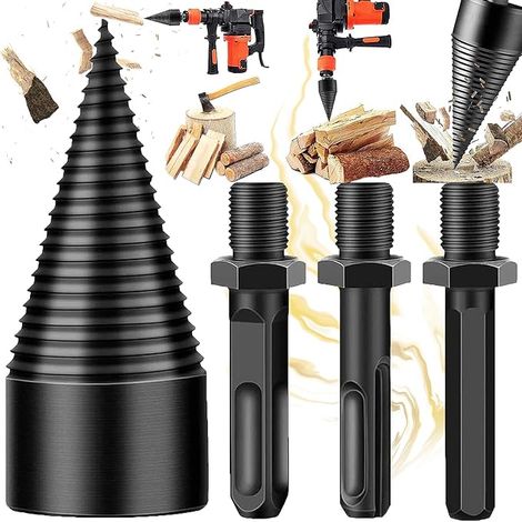Fendeur de Bois Conique, 42mm Fendeuse de Buches, Forets à Bois de Chauffage, Fendeur Conique, Bois Fendre pour La Coupe du Bois, Avec 3 Poignées de Perceuse, Pour Percer Le Bois(Noir)