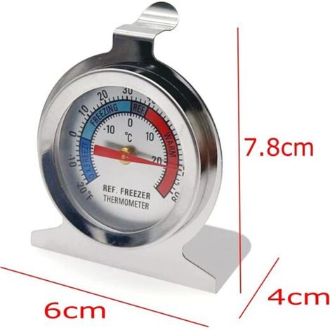 Lot de 2 thermomètres classiques en acier inoxydable pour réfrigérateur et congélateur avec crochet de suspension et support (1/4)