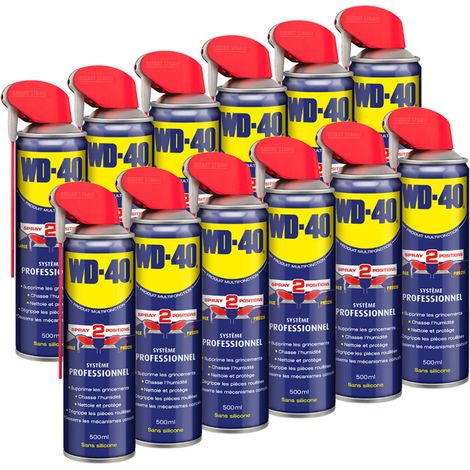 WD-40 Pack de 12 Produits Multifonction Spray Double Position 500ml