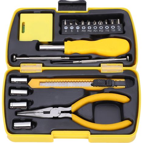 Haushaltswerkzeug-Set aus Kohlenstoffstahl: Schraubendreher, Steckschlüssel, Bit, Maßband, Universalmesser (1/5)