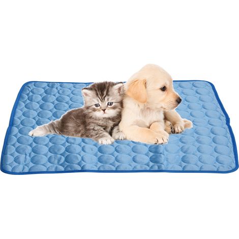 Tapis d'été rafraîchissant en soie glacée pour chiens et chats, idéal pour l'été. Taille XXL, bleu. (1/5)