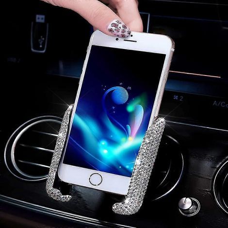 Support de téléphone de voiture Bling Mini pour grille d'aération du tableau de bord, fixation automatique, universel et ajustable à 360°