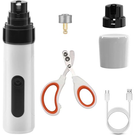 Ponceuse à griffes pour chiens avec 2 têtes de ponçage - Ponceuse à ongles pour animaux de compagnie - Avec pince à griffes - Tondeuse à pattes - 2 vitesses - Rechargeable par USB - Lime à ongles (1/5)