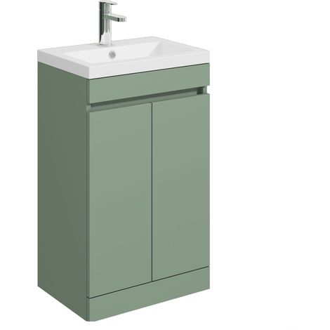 Balterley Tean 500mm Floor Standing 2 Door Compact Unit with Polymarble Basin - Green
