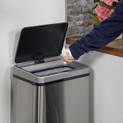 Poubelle a capteur en acier inoxydable avec support de sac