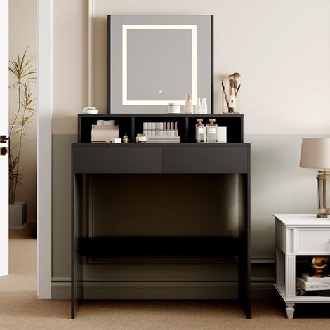 Dressing Table Adjustable LED Mirror Vanity Table Make up Desk and Drawers TULSA BLACK