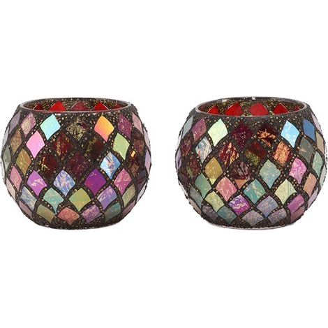 Porte-bougie en verre mosaïque couleur thé, support à LED artisanal pour bougie parfumée, décoration maison (1/5)