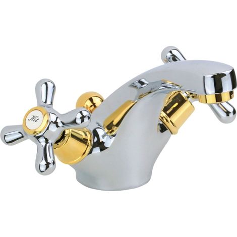 Robinet de lavabo double levier de couleur chrome doré Gattoni Calypso 5911/RECD  chromè-or (1/5)