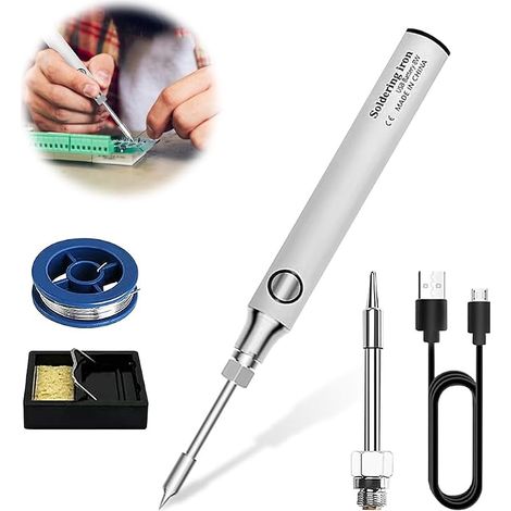 Soldering Iron Kit, 8W Soldering Tools Electric Cordless Soldering Iron with 3 Adjustable Temperature 330℃ to 450℃ USB Charging Cable Soldering Bracket, Soldering Tips (1/5)