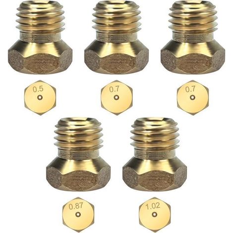 Gicleurs gaz butane universels - Lot de 5 pièces - Pour plaque de cuisson - Gaz naturel GPL - 0,5 cm - 0,7 cm - 0,87 cm