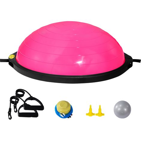 Mophorn Halb-Gymnastikball-Trainer, 26 Zoll Balance Ball, 1500 lbs Kapazität, Yoga-Ball mit Widerstandsbändern und Fußpumpe, Kraft-Fitnessball für das Heim-Fitnessstudio, Rosa