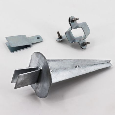 – Ensemble de barres de renfort pour poteaux de clôture à profil en Z – Matériau métallique galvanisé – Stabilisation pour clôtures forestières – 1 support, 1 capuchon, 1 collier de serrage (1/5)