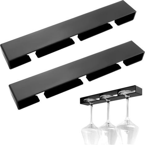 2 Pièces Support Verre a Pied Suspendu, Porte Verres Suspendu Sans Perçage, Support Verre Suspendus Auto-adhésif, pour Comptoir de Bar, Cuisine, Placard, sans Perforation(Noir) (1/5)