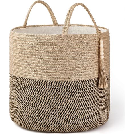 Panier décoratif en jute jaune et noir