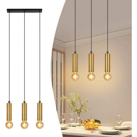 ZMH Suspension Or 3 Ampoules - Suspension Table à Manger E27 Lampe de Salle à Manger Lampe de Cuisine Industrielle en Métal Lampe de Salon Suspendue Chambre Cuisine sans Ampoule (1/5)