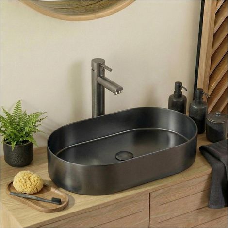 Aufsatzwaschbecken Anthrazit Edelstahl 55x35 inkl. Ablauf