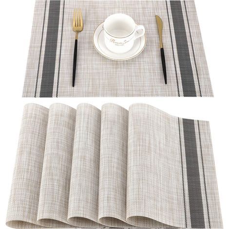 Set of 6 Washable PVC Placemats, Non-Slip, Wear-Resistant, Heat-Resistant, Easy to Clean and Store, 45cm x 30cm (1/5)