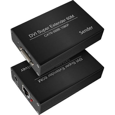 prolongateur DVI, prolongateur de câble RJ45 Cat6, émetteur et récepteur de 196,8 pieds, adaptateur Ethernet DVI, HD 1920x1200, prise standard européenne. (1/5)