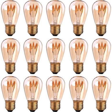 Lot de 15 ampoules LED E27 à filament spirale ST45/S14 3 W Style vintage Lumière ambrée Dimmable 2200 K Blanc très chaud 140 lm Équivalent à 25 W (1/5)