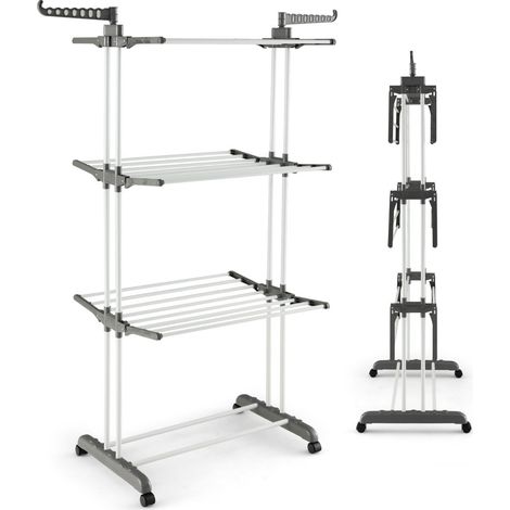 Tendedero plegable de 127 x 63 x 171 cm 4 niveles con alas giratorias acabado resistente a la oxidación en metal gris 200021117