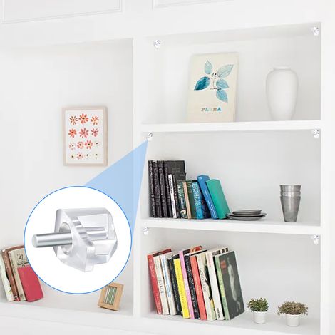 Support D Étagère - En PVC Et Acier Inoxydable - Pour Armoire Bibliothèque Vitrine - 20 Pièces (1/5)