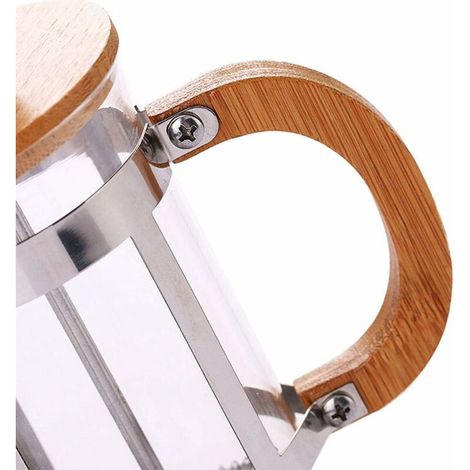 Filtres à café 350Ml Verre Cafetière Cafetière Résistant à La Chaleur Filtration élégante Presse Franaise Cafetière Presse Franaise Couvercle En Bois Filtre-- (1/4)