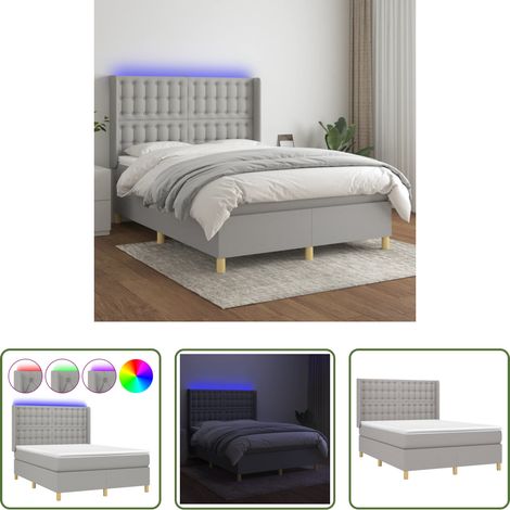 Matelas LED - Sommier à lattes de lit matelas LED Gris clair 140x190 cm Tissu (1/5)