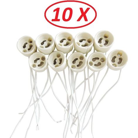Lampesecoenergie – Lot de 10 douilles GU10 céramique 2A/250V – Résistance jusqu'à 250°C – Pour ampoules halogènes et LED – Fils de silicium 150mm (1/4)