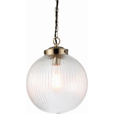 Endon Brydon - Suspension à 1 ampoule globe en laiton antique, verre transparent, E27 (1/5)