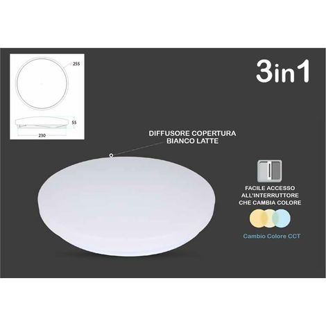 Plafoniera A Led Da Soffitto CCT Rotondo 12W D255mm Cambia Colore 3 in 1 3000K 4000K 6400K SKU-217603