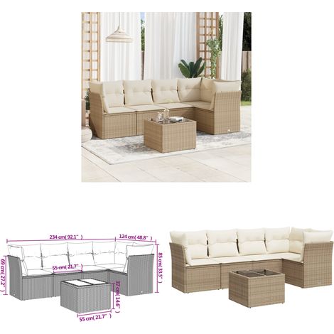 Salon de jardin avec coussins 6 pcs beige résine tressée - Ensemble Salon De Jardin - Mobilier De Jardin - Meubles De Jardin - Salon De Jardin Design - Set Salon De Jardin - Home & Living (1/3)