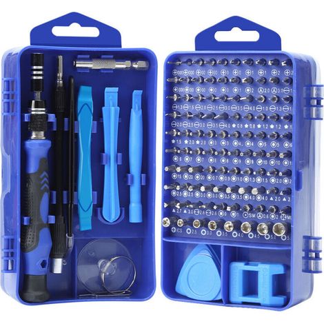 Kit Tournevis de Précision Magnétique 117 en 1, Portable Mini Tournevis Outils de Réparation pour Demontage PC Portable, Smartphone, Montre, Lunettes, Ordinateur (Blue) (1/4)