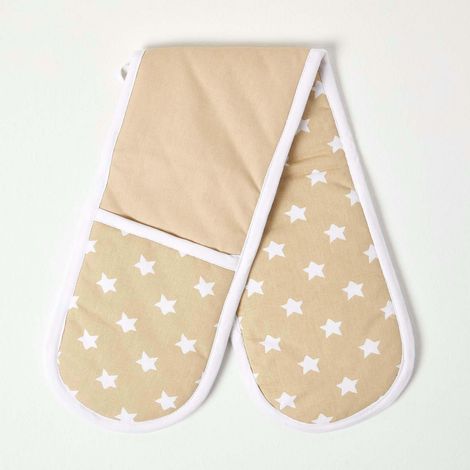 HOMESCAPES Beige Stars Cotton Double Oven Glove (1/5)