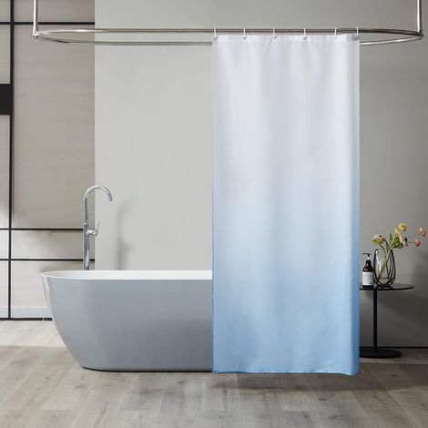 CSPARKV Hellblauer Duschvorhang mit Farbverlauf, Anti-Schimmel, maschinenwaschbarer Stoff, kleine Duschvorhänge für Camping, Auto, wasserdichte Duschkabine, Polyester, 90 x 180 cm