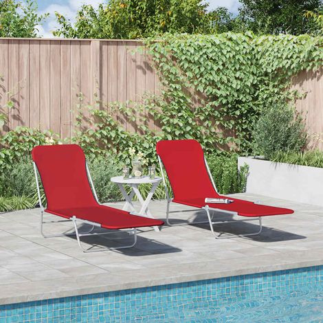 Lot de 2 Chaises longue pliables Chaises à bascule, Fauteuils Relax, pour Jardin Balcon Camping, Acier et tissu Rouge OIB5289E (1/5)