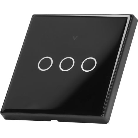3-Tasten-Glas-Touch-Wandschalter mit 2,4-GHz-WLAN, Tuya-kompatibel, Sprachsteuerung, 100-250-V-Wandpanel, Timer und Fernbedienung. (1/5)