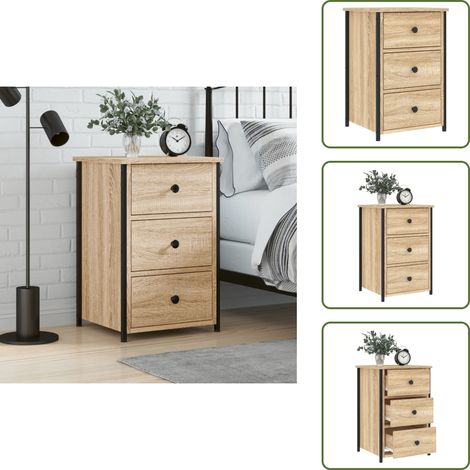 Nachttisch mit Schubladen - vidaXL Nachttisch Sonoma-Eiche 40x36x60 cm Holzwerkstoff - Nachttisch mit Eisenrahmen (1/5)