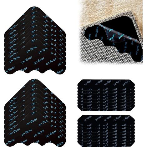 32 Pièces Anti Dérapant Tapis, Sous Tapis Antidérapant Double Face Autocollants, Lavable et Réutilisable Tapis Antidérapant, Antiderapant Coins Tapi, Forme Triangles et Bandes Rug Grippers (16 Chaque)