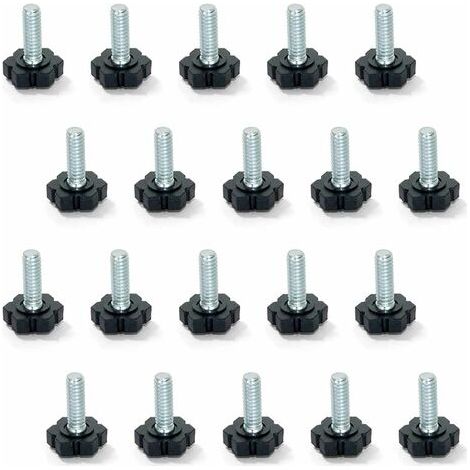 Pieds Réglables - Acier M6x20mm - Hauteur 20 mm - Base Hexagonale Plastique Noire - Pour Meubles - Lot de 20 (1/5)