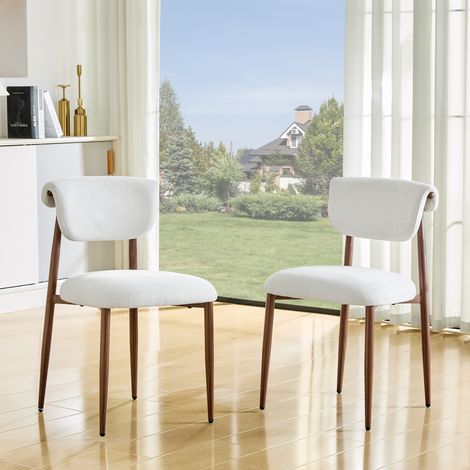 Lot de 2 chaises de salle à manger en lin, chaise de cuisine rembourrée sans accoudoirs, chaise de salle à manger moderne à dossier incurvé