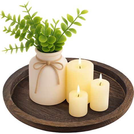 M.J COMFY-LIFE Wooden Candle Holder Tray Round Decorative Candle Plate Farmhouse Table (Dark Brown) (1/5)