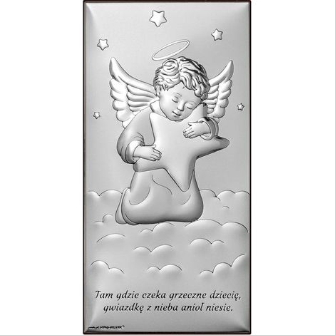 Cuadro en plata de ángel con estrella para Bautismo, Comunión, cumpleaños con grabado 6780 5 x 10 cm (1/5)
