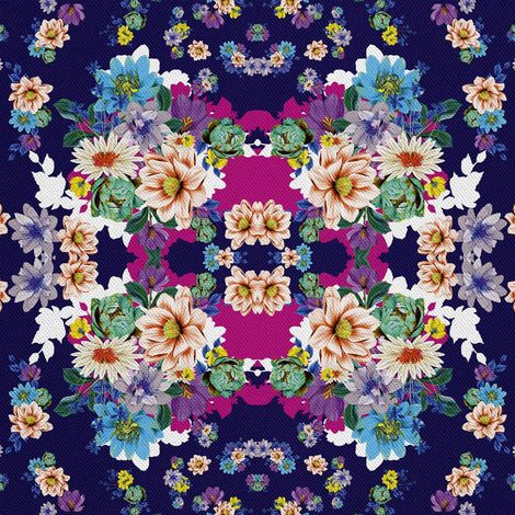 Outdoor dekostoffe oxford - Motiv Bunte Blumen auf marineblauem I DR052 (1/5)