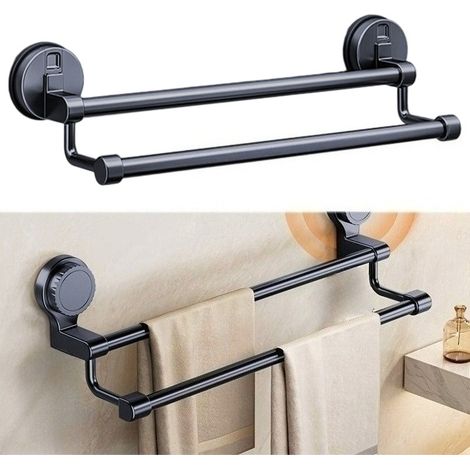 Toallero de aluminio cromado Space, fácil de instalar, con ventosa para pared, 50 cm, para guardar toallas de baño. (1/5)