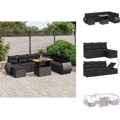 9-tlg. Garten-Sofagarnitur mit Kissen Schwarz Poly Rattan - Gartenmöbel Set - PE-Rattan Möbel - Outdoor Lounge - Gartenlounge - Balkonmöbel (1/4)