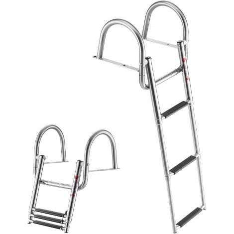 Escalera para Barco Telescópica con Pasamanos y 3 Peldaños Antideslizantes, Soporta 272 kg, Escalera Plegable de Acero Inoxidable para Muelle Piscina Embarque Pontón Plataforma Barcos de Pesca (1/5)