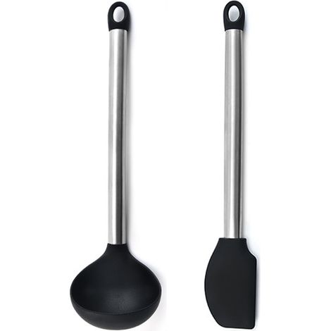 Ustensiles De Cuisine - Acier Inoxydable Et Silicone - Résistants À La Chaleur Et Aux Rayures - Pour Casseroles Antiadhésives - Lot De 2 Pièces (1/5)